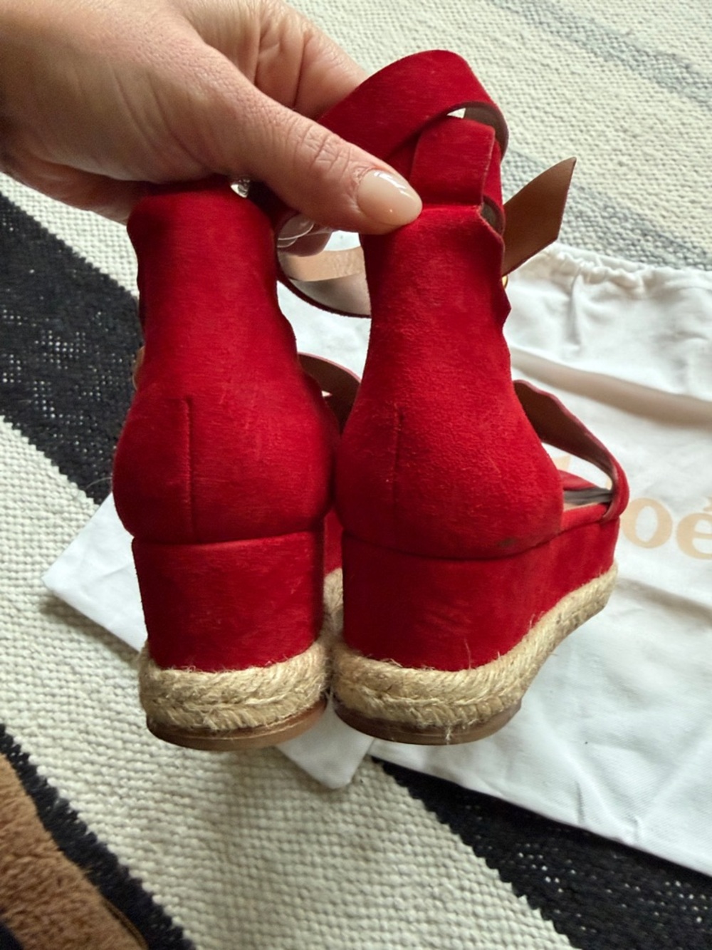 Chloe Lauren Leather Espadrille Platform Scallop Edge Sandals - Picture 6 of 8